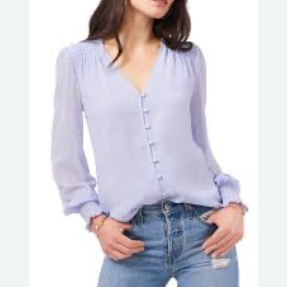 1. State Purple Buttoned Relaxed Blouse